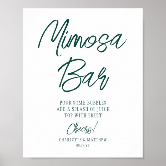 Mimosa Bar Proost Moderne Emeraldgroene Script Poster (Voorkant)