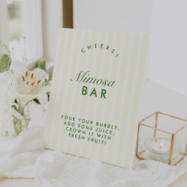 Mimosa Bar Retro Groene & Gele Bachelorette Reclamebord Met Voetstuk