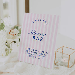 Mimosa Bar Retro Navy & Roze Bachelorette Reclamebord Met Voetstuk