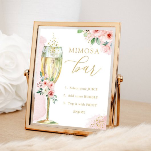 Mimosa Bar, Roze en Gouden Bloemen & Glas, Douche Poster