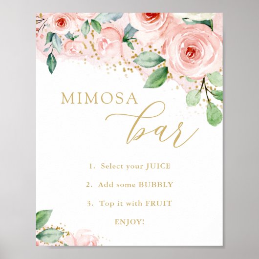 Mimosa Bar, roze en goudFloral Vrijgezellenfeest Poster (Voorkant)