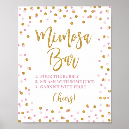 Mimosa Bar, roze & Gold Glitter Confetti Poster (Voorkant)