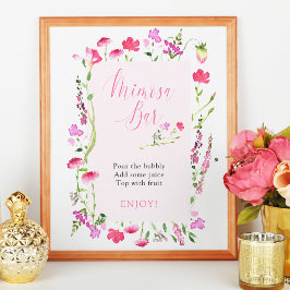 Mimosa Bar Roze Wilde Bloemen Bruidsfeest Bord Poster