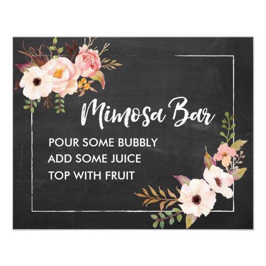 Mimosa Bar Rustic Floral Chalkboard Wedding Sign Foto Afdruk (Voorkant)