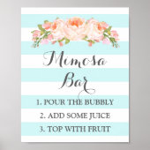 Mimosa Bar Sign Blue Flowers Stripes Poster (Voorkant)
