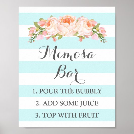 Mimosa Bar Sign Blue Flowers Stripes Poster (Voorkant)