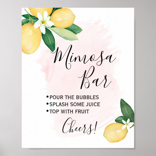 Mimosa Bar Sign Bridal Weddenschap Shower Pink Lem Poster (Voorkant)