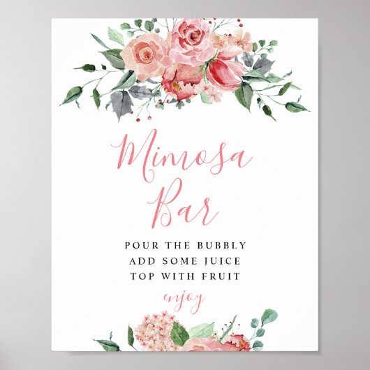 Mimosa Bar Sign Elegant Wedding Dusty Roos Blush Poster (Voorkant)