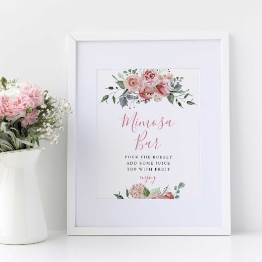 Mimosa Bar Sign Elegant Wedding Dusty Roos Blush Poster