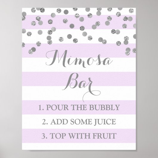 Mimosa Bar Sign Lavender Stripes Silver Confetti Poster (Voorkant)