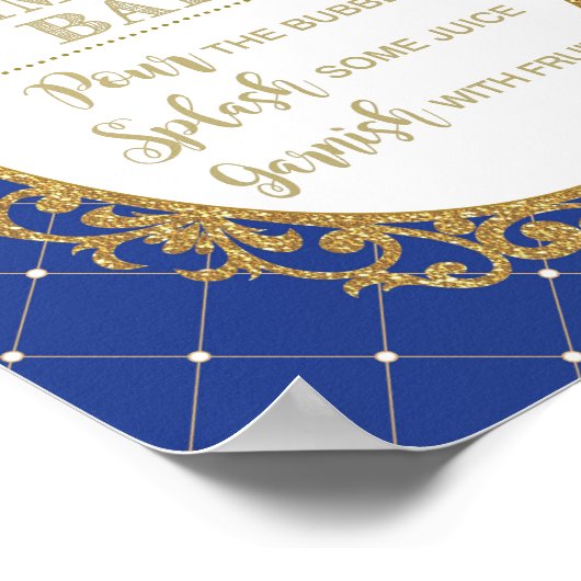 Mimosa Bar Sign Royal Blue Gold Prince Baby shower Poster (Hoek)