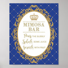 Mimosa Bar Sign Royal Blue Gold Prince Baby shower Poster