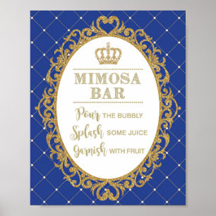 Mimosa Bar Sign Royal Blue Gold Prince Baby shower Poster