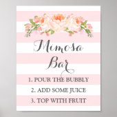 Mimosa Bar Sign Roze Flowers Stripes Poster (Voorkant)