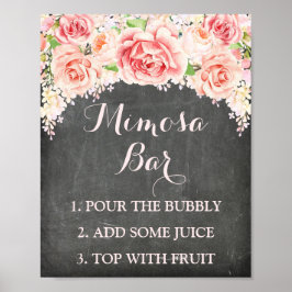 Mimosa Bar Sign Roze Waterverf Flowers Chalkboard Poster