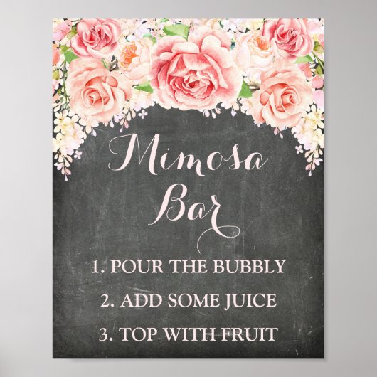 Mimosa Bar Sign Roze Waterverf Flowers Chalkboard Poster (Voorkant)