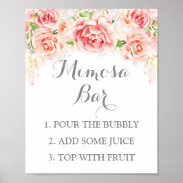Mimosa Bar Sign Roze Waterverf Flowers Poster