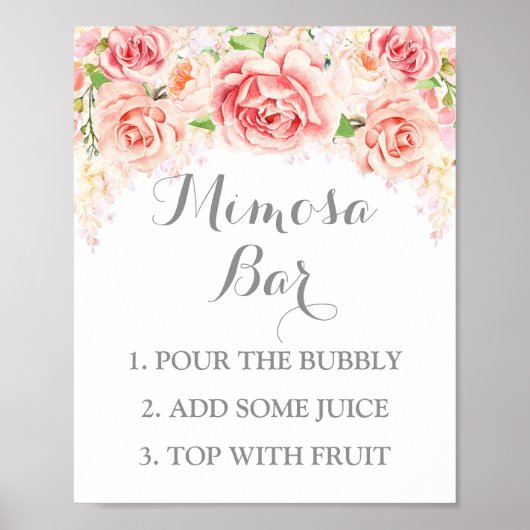 Mimosa Bar Sign Roze Waterverf Flowers Poster (Voorkant)