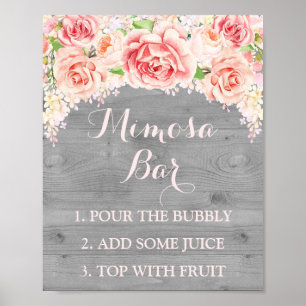 Mimosa Bar Sign Roze Waterverf Flowers Wood Poster