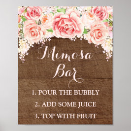 Mimosa Bar Sign Roze Waterverf Flowers Wood Poster