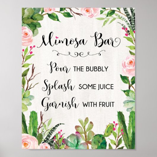 Mimosa Bar Sign Succulent Cactus Floral Wedding Poster (Voorkant)