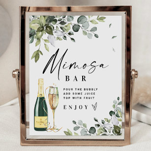 Mimosa Bar Sign Vrijgezellenfeest Greenery Threade Poster