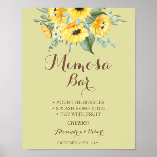 Mimosa Bar Sunflower Greenery Wedding Sign Poster