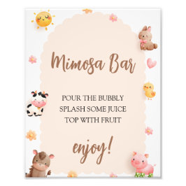 Mimosa Bar Teken Boerderijdieren Baby shower Foto Afdruk