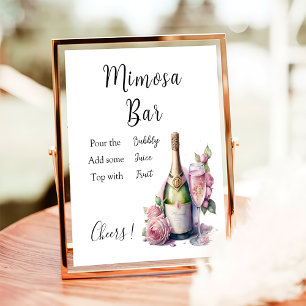Mimosa Bar teken Floral Champagne Vrijgezellenfees Poster