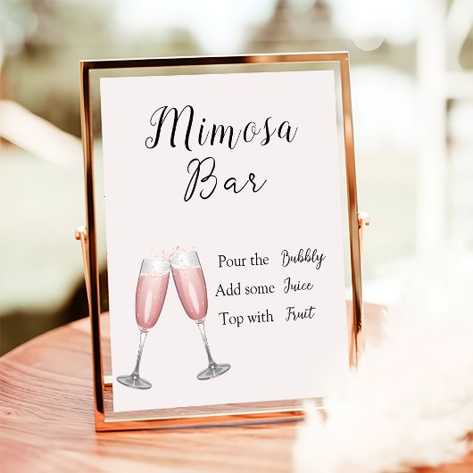 Mimosa Bar Teken Roze Champagne Vrijgezellenfeest Poster
