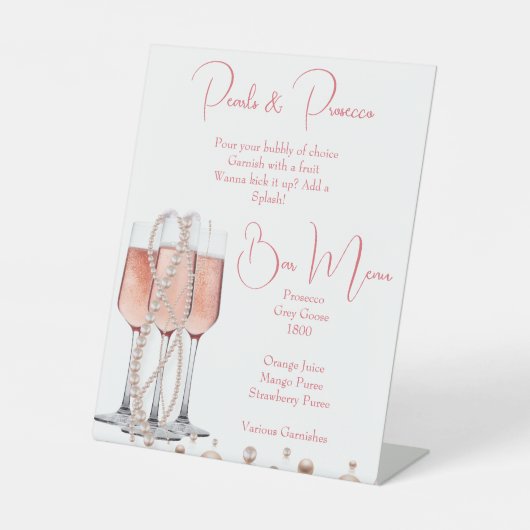 Mimosa Bar Teken voor Parels en Prosecco Reclamebord Met Voetstuk (Voorkant)