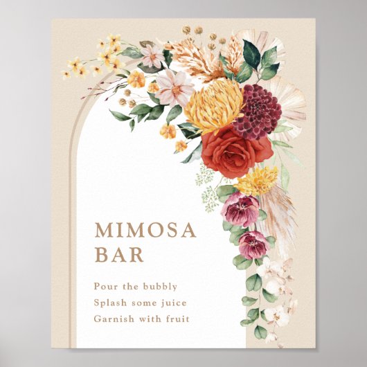 Mimosa Bar Tropical Boho Floral Sign Poster (Voorkant)