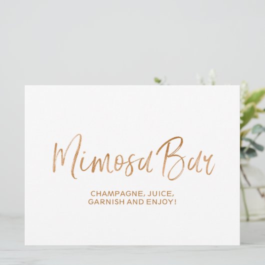 "Mimosa Bar" Trouwbord | Stijlvol gouden Roos Kaart (Staand voorkant)