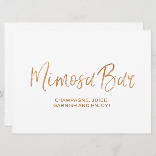 "Mimosa Bar" Trouwbord | Stijlvol gouden Roos Kaart (Voorkant / Achterkant)