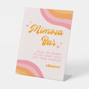 Mimosa Bar Verstrooid & Verliefd Groovy Roze & Ora Reclamebord Met Voetstuk