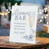 Mimosa Bar Waterverf Blauwe Bloemen Champagne Reclamebord Met Voetstuk
