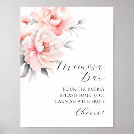 MIMOSA BAR Waterverf Bloemen Roze Pioenen Teken Poster