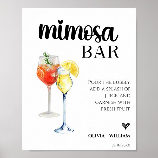 Mimosa Bar Wedding Bar Script Sign Poster (Voorkant)