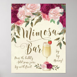 Mimosa Bar Wedding Sign Burgundy Pink Poster