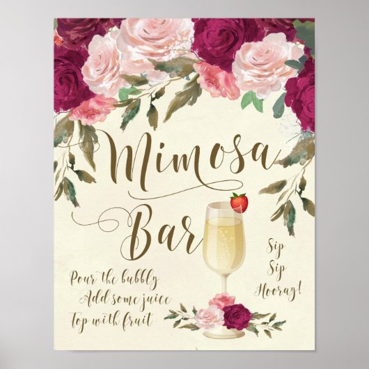 Mimosa Bar Wedding Sign Burgundy Pink Poster (Voorkant)