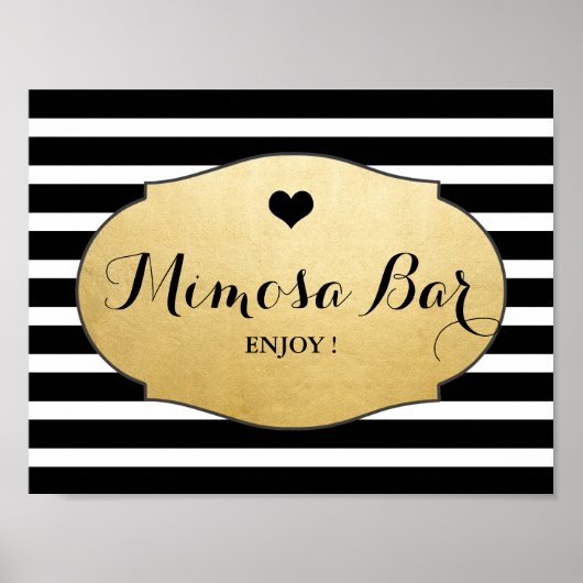 Mimosa Bar Wedding Sign Faux Gold Foil Stripes Poster (Voorkant)
