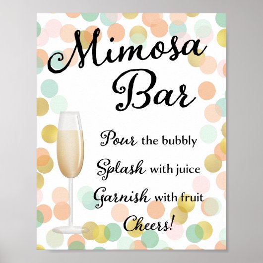 Mimosa Bar Wedding Sign Gold, Roze, Mint Poster (Voorkant)
