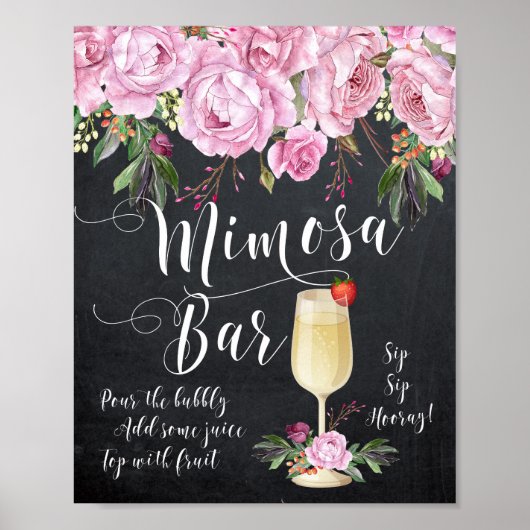 Mimosa Bar Wedding Sign Lila Floral Poster (Voorkant)