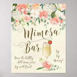 Mimosa Bar Wedding Sign Peach-bloemen Poster