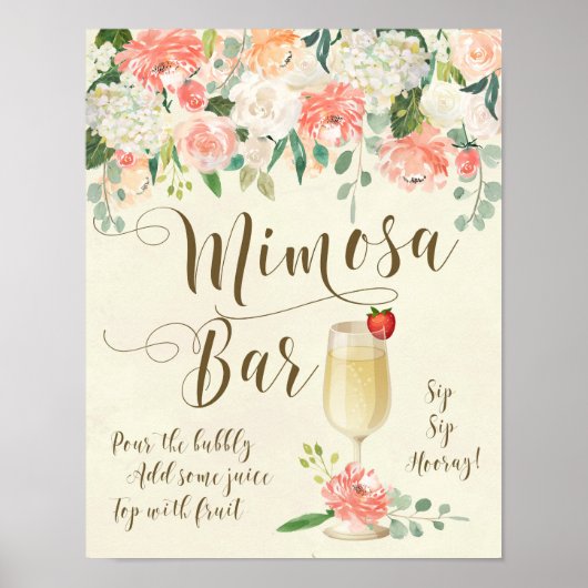 Mimosa Bar Wedding Sign Peach-bloemen Poster (Voorkant)