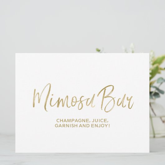"Mimosa Bar" Wedding Sign | Stijlvolle Golden Kaart (Staand voorkant)