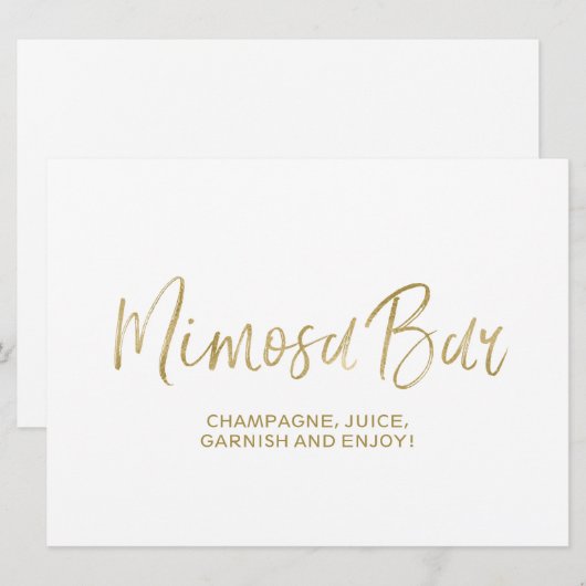 "Mimosa Bar" Wedding Sign | Stijlvolle Golden Kaart (Voorkant / Achterkant)