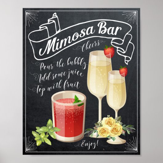 Mimosa Bar Wedding Sign yellow roses BBQ Poster (Voorkant)