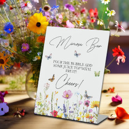 Mimosa Bar Wildflowers Vlinders Vrijgezellenfeest Reclamebord Met Voetstuk