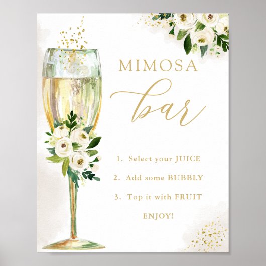 Mimosa Bar Witte en Gouden Bloemen & Glazen Douche Poster (Voorkant)